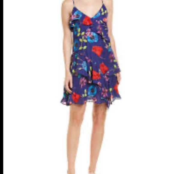 Parker Blue Holly Ruffle Floral Silk Viscose Dress In Valencia Eclipse NWT 16 - Picture 3 of 16